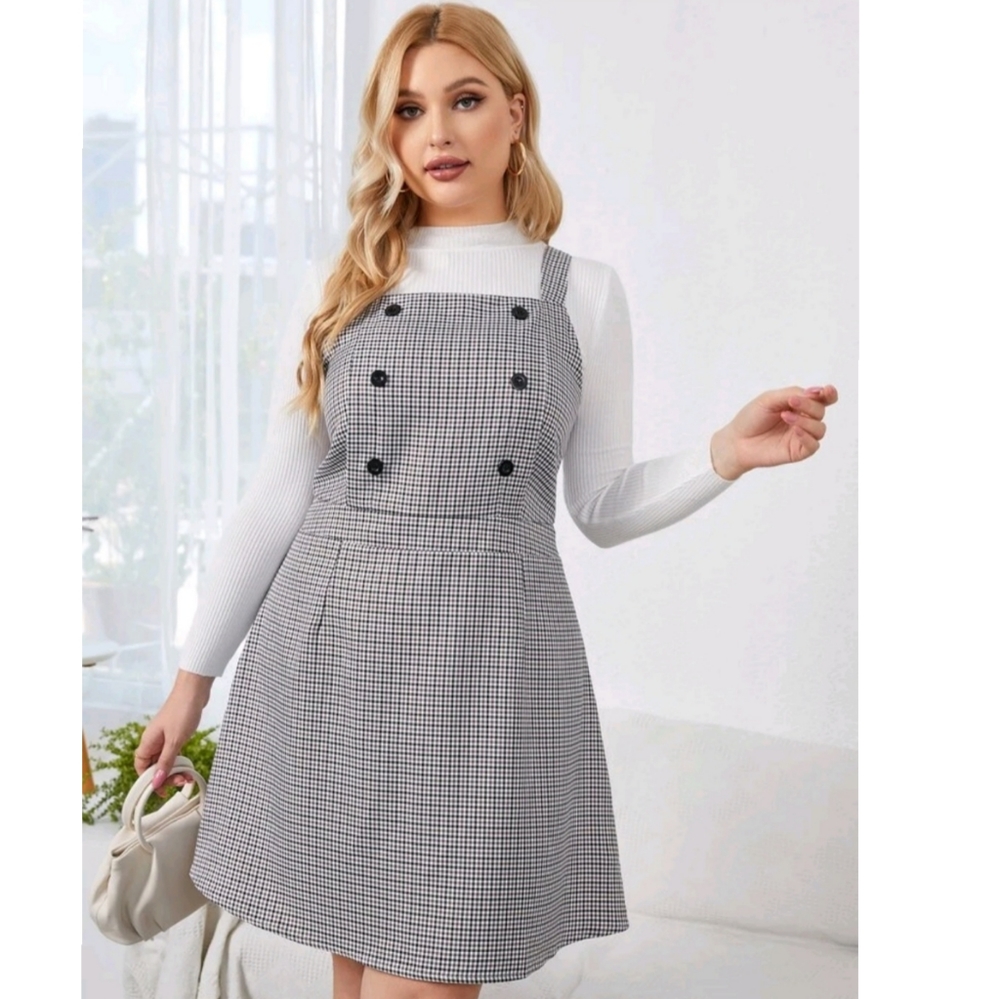 NWOT Plaid Print Overall Dress